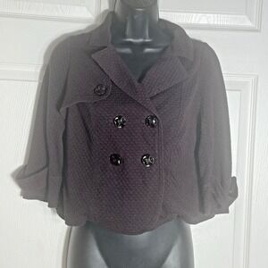 Anthropologie Allihop Double Breasted‎ Blazer Women XS Plum Cropped Textured Top